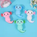 Set of 4 cute axolotl squishy decompression toys in pastel pink, blue, white and green - Smiling Axolotl