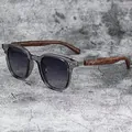 Retro-Sonnenbrille mit grauem Gestell, Holzmaserung-Bügeln und UV-Schutz für Damen und Herren - Transparentes Grau / Doppelgrau