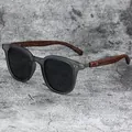 Retro style sunglasses with premium wood grain temples and matte grey frame for men and women - Matte Gray / Gray