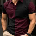 Casual men's slim fit sports polo shirt featuring a stylish maroon and black color-block design - 3XL / Wine Red and Black