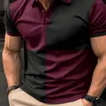 Casual men's slim fit sports polo shirt featuring a stylish maroon and black color-block design - Wine Red and Black