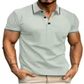 Men's light mint green casual sports polo shirt with black collar and cuff tipping - 3XL / Light Mint Green with Stripe Detail
