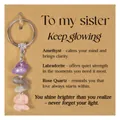 Natural crystal chips keychain with Amethyst Labradorite Rose Quartz on gift card - Sister Card + Crystal Gravel