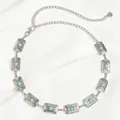 Catena da vita in metallo turchese bohémien vintage con maglie quadrate geometriche - Argento Antico