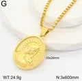 Detailed close-up of a gold-plated Virgin Mary oval pendant necklace with measurement specs - 18K Gold / Gold - Virgin Mary Beaded Edge (Style 7)