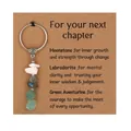 Handmade natural crystal stone keychain with silver flower bead on kraft card packaging - Chapter Card + Crystal Gravel 2