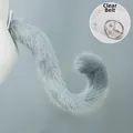 Detailed view of grey faux fur animal tail with a clear transparent waistband - Frost Cat Tail - Grey