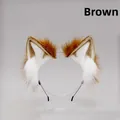 Handmade brown and white plush fox ear headband for Lolita cosplay and hair styling - Frost Cat Ears - Brown & White