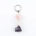 Natural raw crystal stone keychain with pink white and purple amethyst beads - Raw Crystal Style