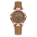 Close-up of women's quartz watch with brown glitter dial and rose gold faceted bezel - Watch Only / Brown