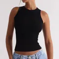 Slim fit ribbed black tank top for women, perfect for summer casual or fitness wear. - M (37.5-45kg) / Black