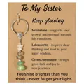 Handmade natural crystal stone keychain gift set featuring To My Sister message card - Sister Card + Crystal Gravel 2