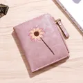 Piccolo portafoglio rosa da donna con ricamo a girasole e cerniera lampo dorata elegante - Rosa