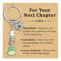 Natural crushed crystal keychain with Moonstone, Labradorite and initial heart charm - Chapter Card + Heart Lettering Gravel