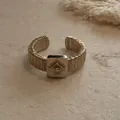 French vintage style coffee gold open ring with textured band and square relief motif - A29 (coffee Gold)