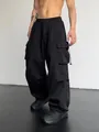 Schwarze Techwear-Cargohose im Vintage-Stil mit Kordelzug und lockerer Passform - S / Schwarz