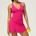 Abito sportivo rosa senza maniche ad asciugatura rapida con pantaloncini e pickleball - XL / Rosa Rosso Profondo