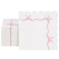 Tovaglioli di carta bianchi per feste con fiocchi rosa e bordi smerlati decorati - Tovagliolo Fiocco Rosa Festone (40 Pz)
