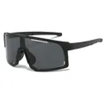 Detailed side view of black outdoor sports sunglasses with polarized shield lens - Black Frame Grey Lens
