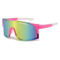 Detail van roze buitensportzonnebril met iriserende gespiegelde glazen en UV-bescherming. - Roze Wit Frame / Rode Gespiegelde Lens