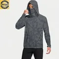 UPF 50+ ice silk sun protection hoodie with integrated face mask in grey camouflage - M / Tops / Gray Camouflage