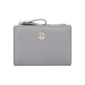 Cartera pequeña minimalista gris para mujer con logo dorado y cierre cremallera - Azul