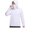 Men's white UPF 50+ ice silk sun protection hooded shirt with integrated face mask - M / Tops / White (DYF01-QZ3)