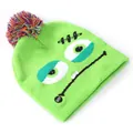 Green Frankenstein monster LED light-up knitted beanie with colorful pom-pom for Halloween - Green Monster Face