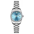 Elegante orologio al quarzo da donna in acciaio inossidabile con quadrante blu e strass - Quadrante Blu