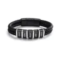 Men's personalized double-layer braided leather bracelet with name engraved metal beads - Five-Segment Steel Bead Style / Black