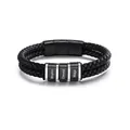Pulsera de cuero trenzado de doble capa para hombre con cuentas grabadas personalizadas - Estilo de 3 cuentas