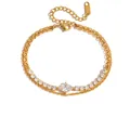 Elegante bracciale a doppio strato in acciaio inossidabile dorato con zircone a rombo - Bracciale Cubano A Doppio Strato Con Diamanti
