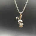 Hip-Hop-Halskette aus Edelstahl mit einem originellen Hasenanhänger in silberner Ausführung - Breite 2.5mm Länge 60cm / Silber