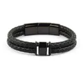 Pulsera de hombre en cuero trenzado negro de doble capa con cierre magnético de acero negro - Estilo de 1 cuenta