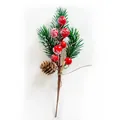 Rama de pino navideña artificial con bayas rojas y piña cubierta de nieve decor - 1081# Aguja de pino larga roja / 1 Pieza