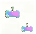 Rainbow gradient bone-shaped stainless steel pet ID tag with hollow paw print - 50*28*1.8mm Hollow Paw / Colorful