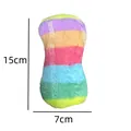 Rainbow striped plush squeaky dog toy shown with 15cm height and 7cm width dimensions - Rainbow Bone