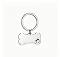 Bone-shaped stainless steel pet ID tag with hollow paw print and polished finish. - Steel (with Ring)