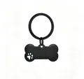 Durable black stainless steel bone-shaped dog identification tag with hollow paw print - Black (with Ring)
