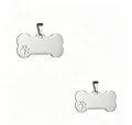 Bone-shaped stainless steel pet ID tag with hollow paw print detail in silver finish - Steel