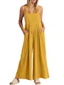 Detalle del peto de algodón y lino amarillo para un look veraniego informal y fresco - S / Top Y Pantalón / Amarillo