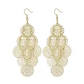 Élégantes boucles d'oreilles pendantes vintage en filigrane de fleurs dorées chic - Filigrane Ajouré Or (E1781-1)