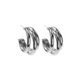 Boucles d'oreilles créoles triples argentées minimalistes au fini métallique brillant - Triple Superposé Argent (E2426-1)
