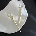 Boucles d'oreilles pendantes barres rectangulaires dorées minimalistes pour femmes - Longue Barre Métal Or (E6071-1)