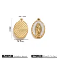 Ovale roestvrijstalen Maria hanger met 18K gouden afwerking en wit emaille laag. - Wit