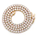 Classic gold-plated hip hop tennis chain necklace with clear round cubic zirconia stones - 3mm Gold 18inch