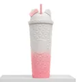Roze gradiënt kattenoor beker met strik en rietje, dubbelwandige plastic waterfles - Gradiënt Wit-Roze / 24oz
