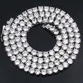 Collier chaîne tennis à une rangée avec zircons cubiques brillants et monture cuivre - 4mm Or Blanc 24inch