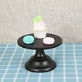 Elegant black matte metal cake stand for dessert display on a blue checkered tablecloth - Short 20cm / Black