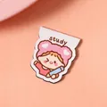 Adorable pink cartoon girl magnetic bookmark for students with study theme illustration - Approx. 3*3.8cm / Study Girl
